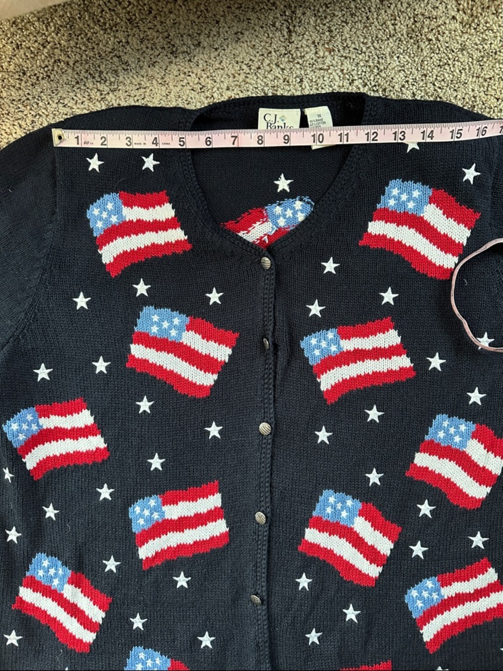 Vintage 90s CJ Banks patriotic USA flag short sleeve sweater, women’s 1X - Picture 6 of 9